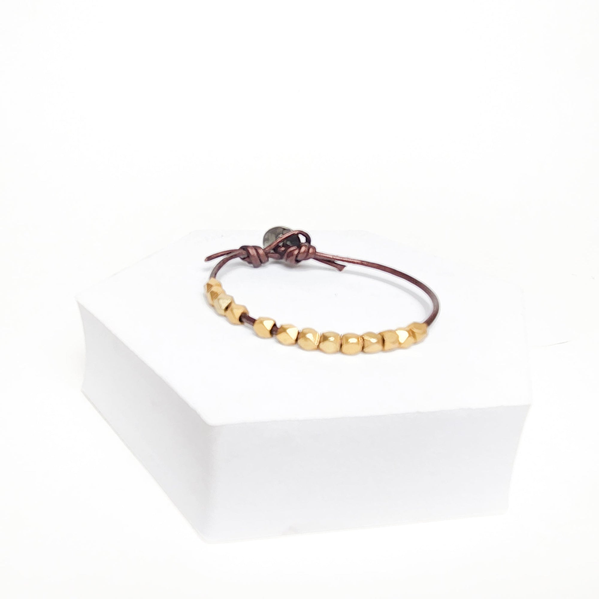 Faceted Metal Leather Bracelet - Gold - Alternatives Global Marketplace