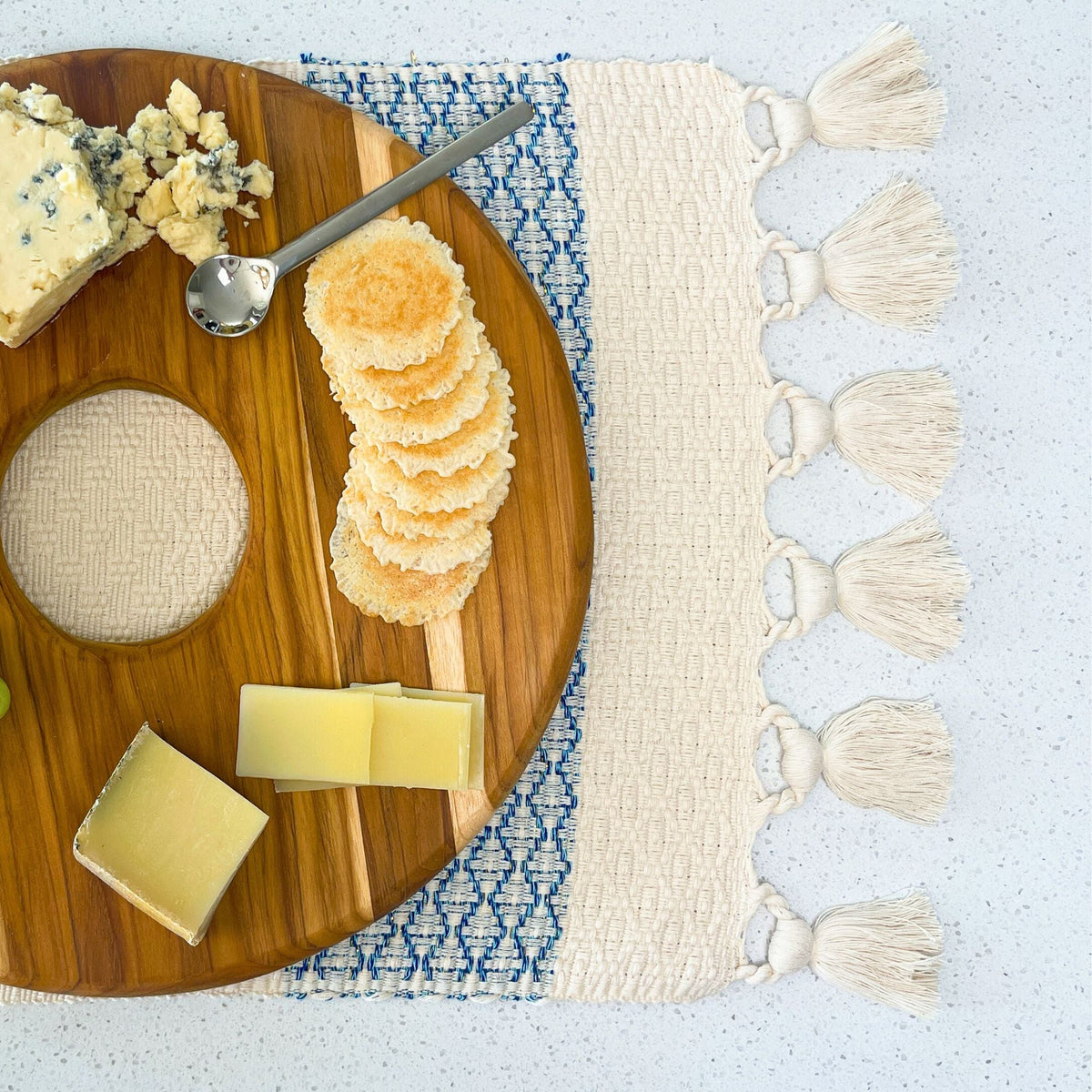 Teak Serving Board with Wine/Bowl Cutout