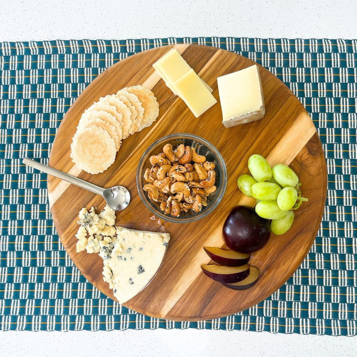 Teak Serving Board with Wine/Bowl Cutout