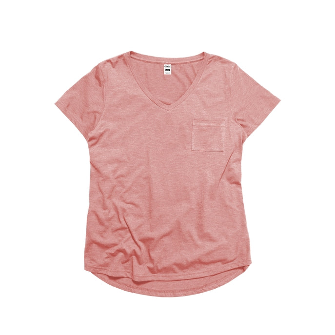 Ladies Simple V-Neck Pocket T-Shirt
