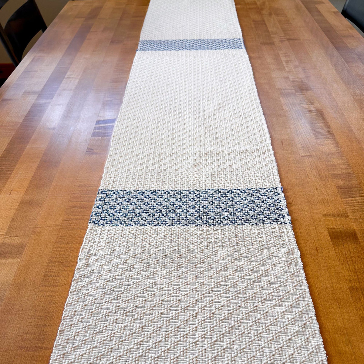 Hydrangea Blue Floral Woven Table Runner