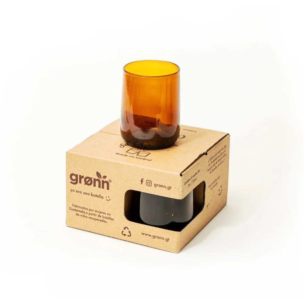 Reclaimed Amber Glass Short Tumblers – Set of 4 In box