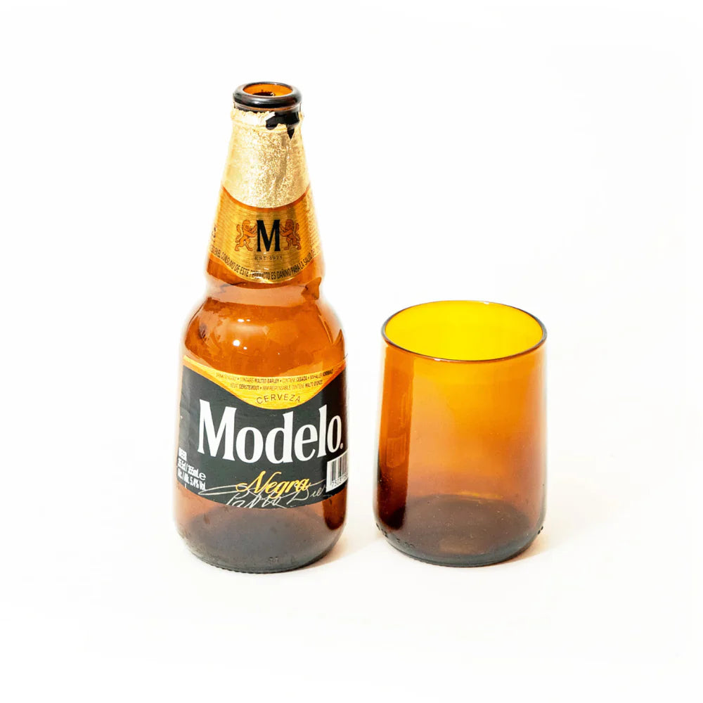 Reclaimed Amber Glass Short Tumblers – Set of 4 In Box and Examples 