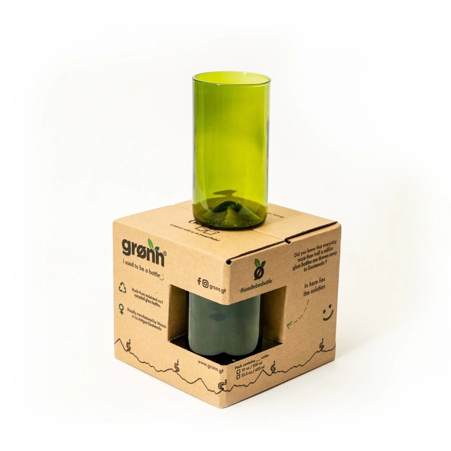 Reclaimed Olive Glass Tall Tumblers – Set of 4 In Box and Example 