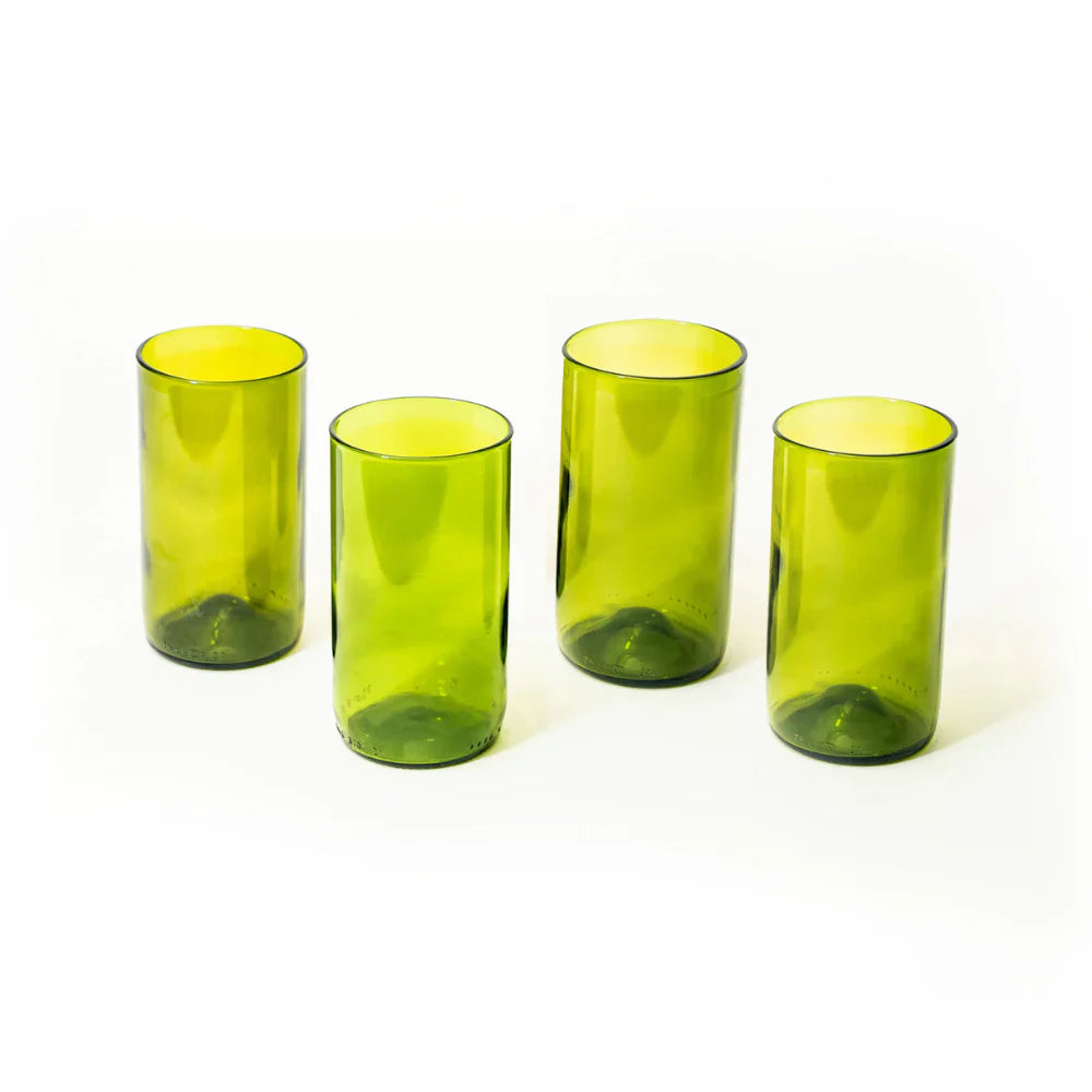 Reclaimed Olive Glass Tall Tumblers – Set of 4 In Box and Example 