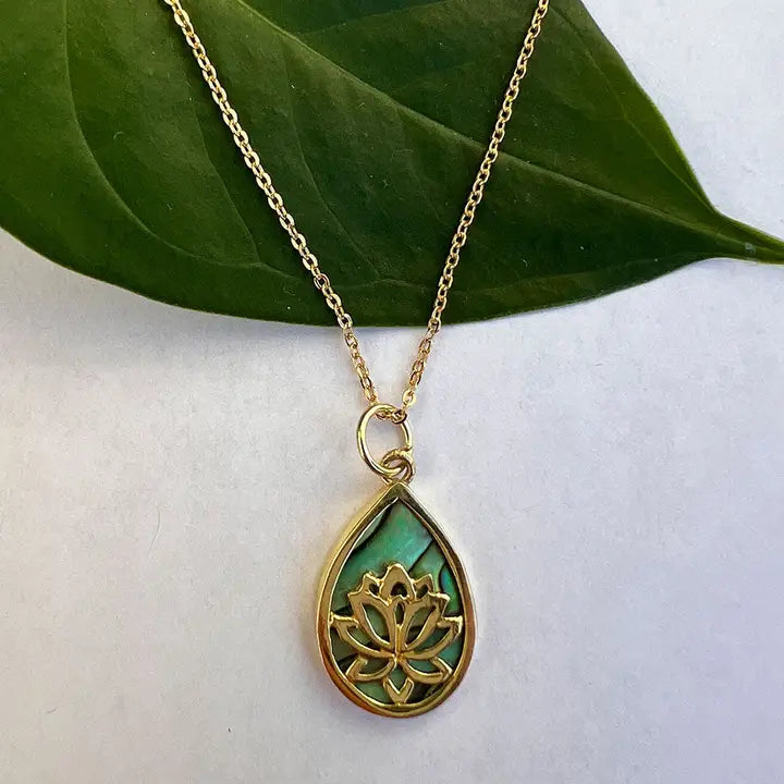 Abalone Lotus Necklace - Brass