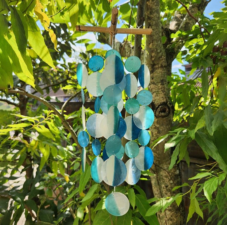 Capiz Shell Cross Wind Chime - Two-Tone Cool - Alternatives Global Marketplace