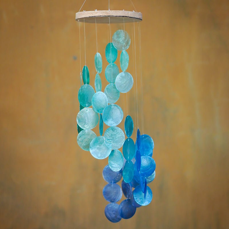 Capiz Shell Spiral Chime - Blue Water - Alternatives Global Marketplace