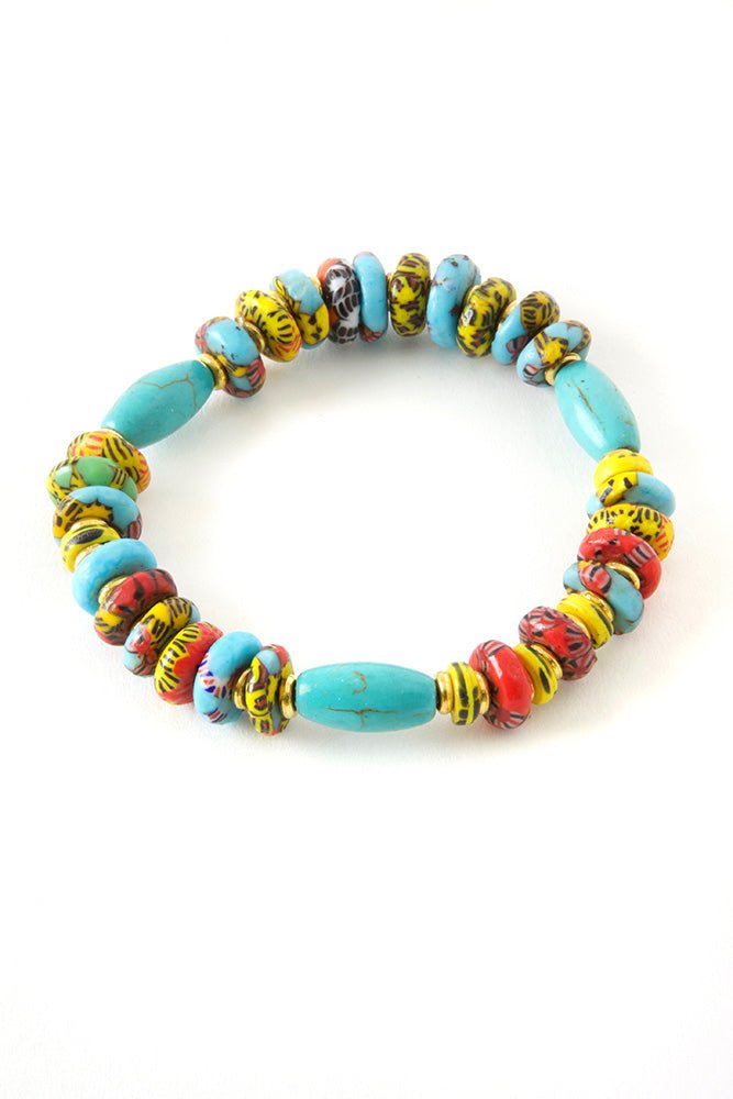 Kenyan Turquoise and Glass Bead Bracelet - Alternatives Global Marketplace