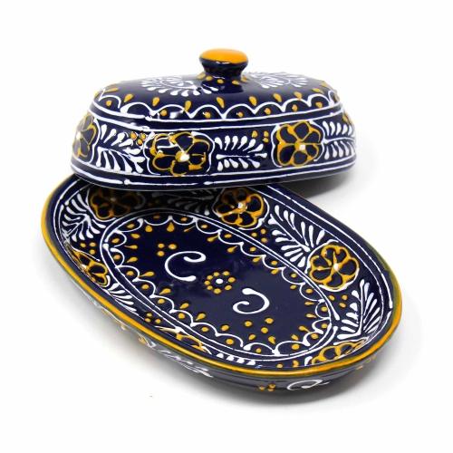 Mexican Pottery Butter Dish - Blue - Alternatives Global Marketplace