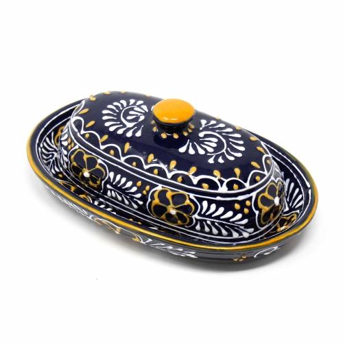 Mexican Pottery Butter Dish - Blue - Alternatives Global Marketplace