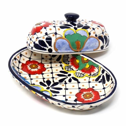 Mexican Pottery Butter Dish - Flowers - Alternatives Global Marketplace